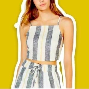GYPSIES AND MOONDUST L Striped Smocked Crop Top